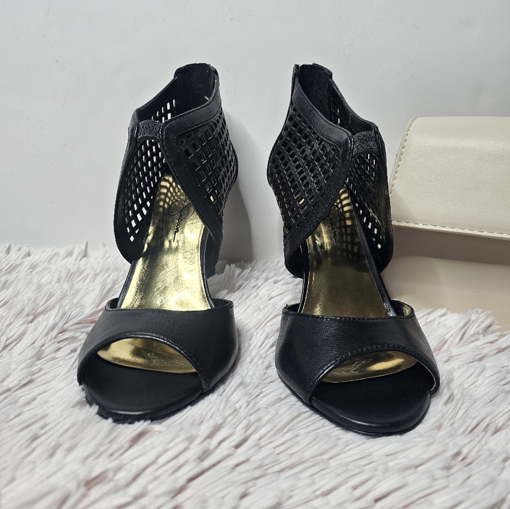 NWOT Box Jessica Simpson Jersee Black Peep Toe Heels Size 7